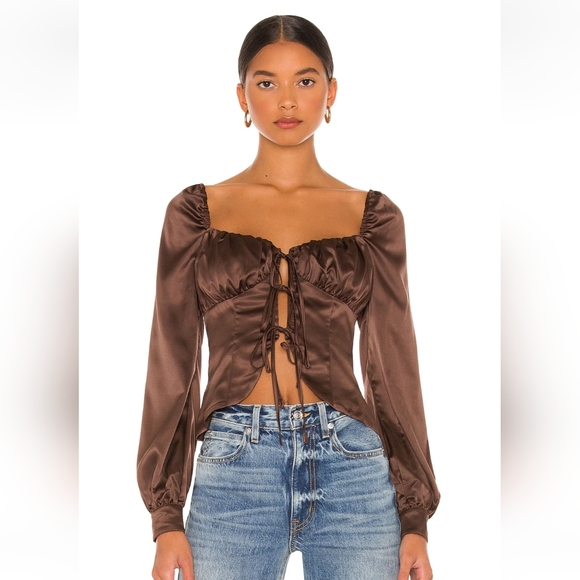 MAJORELLE Tops - Majorelle Waldorf Top in Chocolate Brown Tie Front Small NWT Long Sleeve